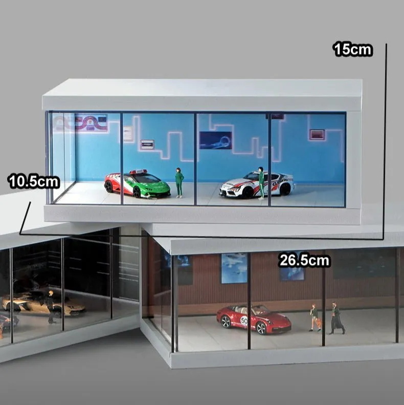 Car Showroom Scene Diorama with Lights (Black/Brown/Blue) (Does not include figures or model cars)