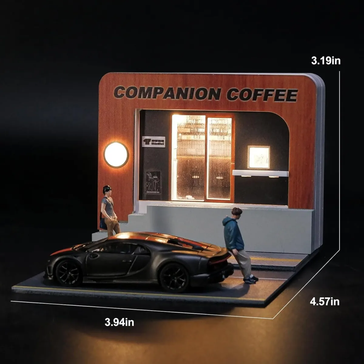 Diorama Display Case with LED Lighting – Cafe & City Street Scene