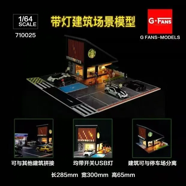 G-Fans 1:64 Scale LED-Illuminated Starbucks Coffee House Diorama (Cars & Model not included)